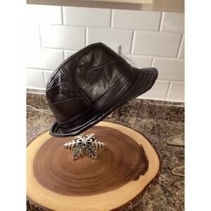 Genuine Leather Men’s Hat Brown Patch Work Fedora Cap One Size